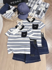 SET CK CỔ TRỤ QUẦN JEAN GIẤY MỀM KÈM MŨ BÉ TRAI