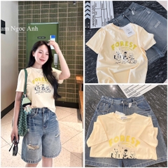 SET JEAN RÁCH LỬNG MIX ÁO PHÔNG FOREST NỮ SẴN (SALE 139k)