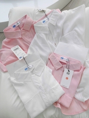 ÁO SƠ MI GU TÚI TRƯỚC HỒNG TRẮNG NỮ SẴN (SALE 80k)