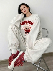 BỘ NỈ BÔNG GHI TIÊU MẸ BÉ LABUBU CHỮ ĐỎ