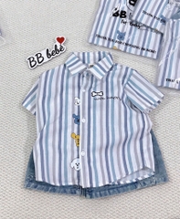 SET ÁO SƠ MI CỘC TAY KẺ KÈM QUẦN BÒ BÉ TRAI