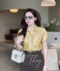 ÁO SƠ MI GU TÚI TRƯỚC HỒNG TRẮNG NỮ SẴN (SALE 80k)