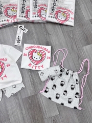 SÉT BỘ ÁO TRẮNG QUẦN SHORT IN TRÀN KITTY TẶNG BALO VẢI BÉ GÁI SẴN