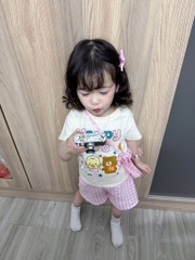 SÉT HAPPY 1/6 CHO BÉ TRAI BÉ GÁI MIX QUẦN CARO KÈM TÚI ĐEO CHÉO 3CT SẴN
