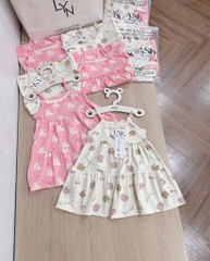SET VÁY 2 DÂY VIỀN REN TONE BE HỒNG BÉ GÁI