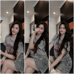 SET ÁO PHÔNG IN CHỮ QUẦN SHORT BÒ NỮ SẴN