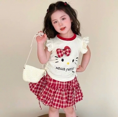 SÉT ÁO HELOO KITTY CHÂN VÁY KẺ BÉ GÁI SẴN (XẢ 65k)