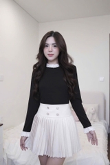 SET ÁO LEN CỔ REN MIXX CV XẾP LI CÚC ĐỒNG NỮ THU ĐÔNG SẴN
