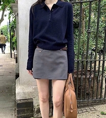 ÁO LEN TRƠN ZÀ ZÁ POLO XANH THAN DÀI TAY NỮ THU ĐÔNG