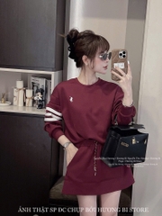 SET ÁO THÊU NGỰA VÁY NGẮN ĐỎ MẬN NỮ THU ĐÔNG