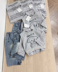 SET DÀI ÁO KẺ MIX GHILE XÁM QUẦN BÒ BÉ TRAI