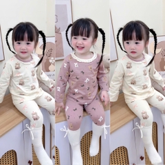 SET 2 BỘ DÀI COTTON GẤU NƠ MÀU HỒNG TÍM - BE BÉ GÁI