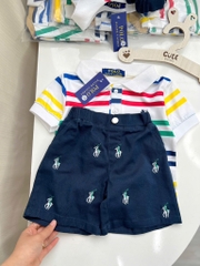 SÉT ÁO POLO SẮC MÀU QUẦN KAKI THAN THÊU TRÀN BÉ TRAI