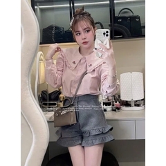 ÁO SƠ MI HỒNG CỔ THÊU HOA NỮ SẴN (SALE 75k)