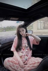 BỘ HELLO KITTY QUẦN SUÔNG KẺ NỮ SẴN