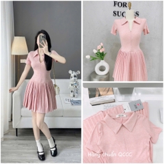 VÁY XẾP LI LEN DÍP HÀN HỒNG NỮ