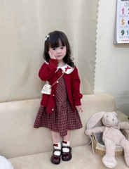 SET VÁY CARDIGAN ĐỎ TIỂU THƯ DÀI BÉ GÁI