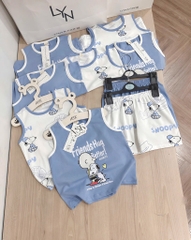 SET 2 BỘ BA LỖ SNOOPY TONE XANH TRẮNG BÉ TRAI