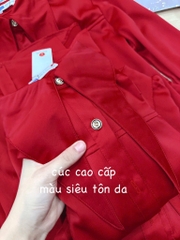 ÁO SƠ MI LỤA ĐỎ CỔ DÀI NỮ SẴN