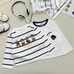 SET 2 ÁO GẤU KẺ TRẮNG DÀI TAY BÉ TRAI