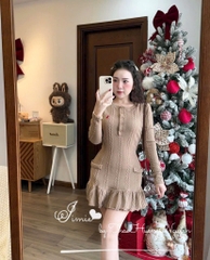 VÁY LEN NỮ DÀI TAY THÊU NGỰA 2M TRẮNG NÂU THU ĐÔNG SẴN - (SALE 119K)