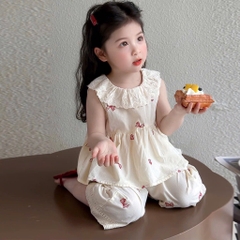 SET BỘ HOMEWEAR BÈO ĐÍNH NƠ BÉ GÁI SẴN