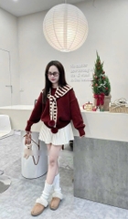ÁO LEN CỔ PHỐI KHĂN KẺ NỮ THU ĐÔNG