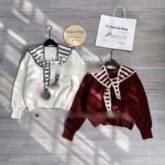 ÁO LEN CỔ PHỐI KHĂN KẺ NỮ THU ĐÔNG