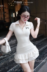 VÁY ÔM BODY CỔ BỂ POLO PHỐI ĐUÔI VÂY XOÈ TẦNG NỮ SẴN