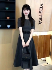 VÁY XOÈ LI DỌC CÓ NƠ MÀU XÁM NỮ (SALE 149k)