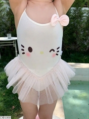 ĐỒ BƠI - BIKINI 2 DÂY KITTY TRẮNG VOAN BỒNG XOÈ CHO BÉ GÁI
