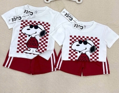 SET BỘ COTTON SNOPY JOE COOL MIX QUẦN SỌC THỂ THAO ĐỎ ĐÔ CHO BÉ TRAI SẴN