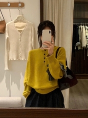 ÁO LEN VÀNG KHUY ĐEN DÀI TAY NỮ THU ĐÔNG