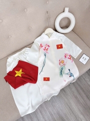 ÁO DÀI ĐỎ HOA SEN KÈM KHĂN BÉ GÁI