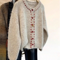 ÁO LEN CARDIGAN CÚC ĐỎ NỮ THU ĐÔNG SẴN