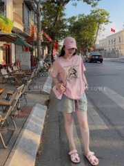 SET QUẦN BÒ NỮ MIX ÁO PHÔNG CÔ GÁI HỒNG SẴN