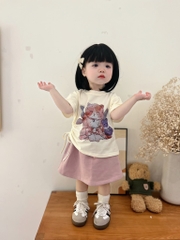 SET ÁO VÁY HỒNG BÉ GÁI KÈM MŨ