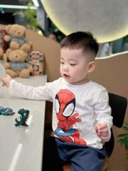 BỘ NGƯỜI NHỆN DÀI TAY ÁO TRẮNG QUẦN NỈ XANH THAN CHO BÉ TRAI