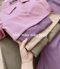 SET CHÂN VÁY LI EO MIXX ÁO DÍP CỔ V NỮ