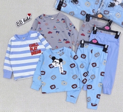 SET 3 BỘ DÀI COTTON Ô TÔ GẤU TONE XANH XÁM BÉ TRAI