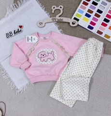 SET DÀI NỈ HAI DA CÚN HỒNG CHẤM BI BÉ GÁI