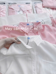 ÁO SƠ MI GU TÚI TRƯỚC HỒNG TRẮNG NỮ SẴN (SALE 80k)