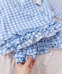 VÁY KẺ VÀ ÁO KẺ XANH BÉ TRAI BÉ GÁI (SALE 59k)