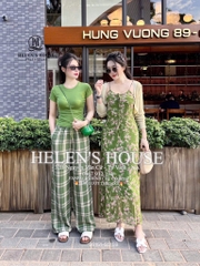 SET KẺ QUẦN 2 LI XANH RÊU SẴN (SALE 105k)