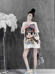 ÁO PHÔNG COTTON TÀU IN HÌNH CÔ GÁI NỮ