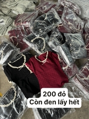 ÁO LEN NỮ PHỐI REN CỔ ĐÍNH NƠ SẴN(SALE 89k)