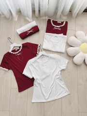 ÁO NỮ LEN LẠNH PHỐI REN BÈO ĐÍNH NƠ(xả 39k)