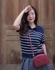 ÁO POLO LEN VẶN THỪNG THÊU GẤU CỘC TAY NỮ THU ĐÔNG