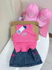 SET ÁO SÁT NÁCH GAP HỒNG CV BÒ KÈM MŨ BÉ GÁI SẴN(XẢ 70k)