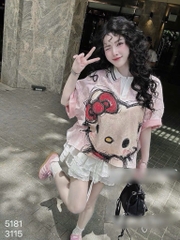 ÁO PHÔNG RÔNG HELLO KITTY CỔ BẺ NỮ SẴN